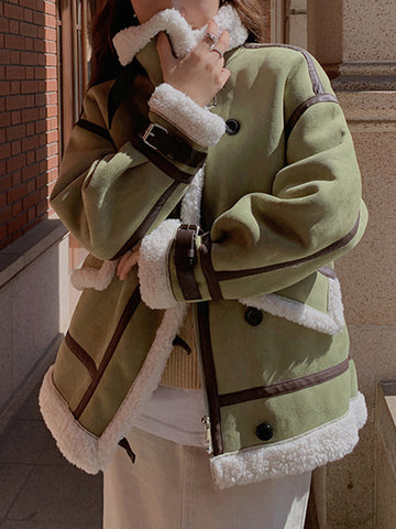 Airchics court manteau aviateur suedine fermeture éclair boutonnage avec poches col carré femme casual mode veste